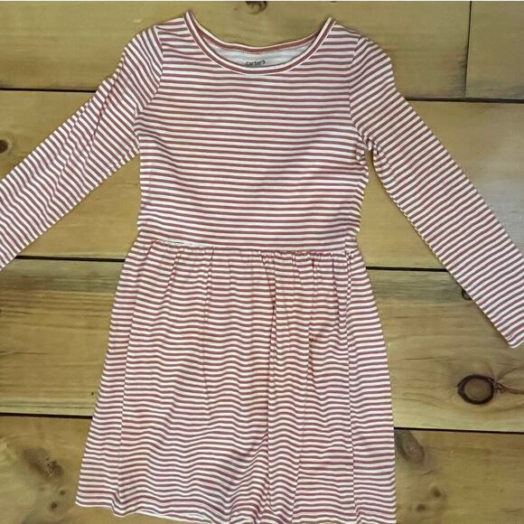 Carter's Girls Striped Long Sleeve casual Dress. Red/White. Size 6/6x - Picture 1 of 4